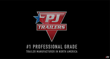 pj trailers logo on a black background